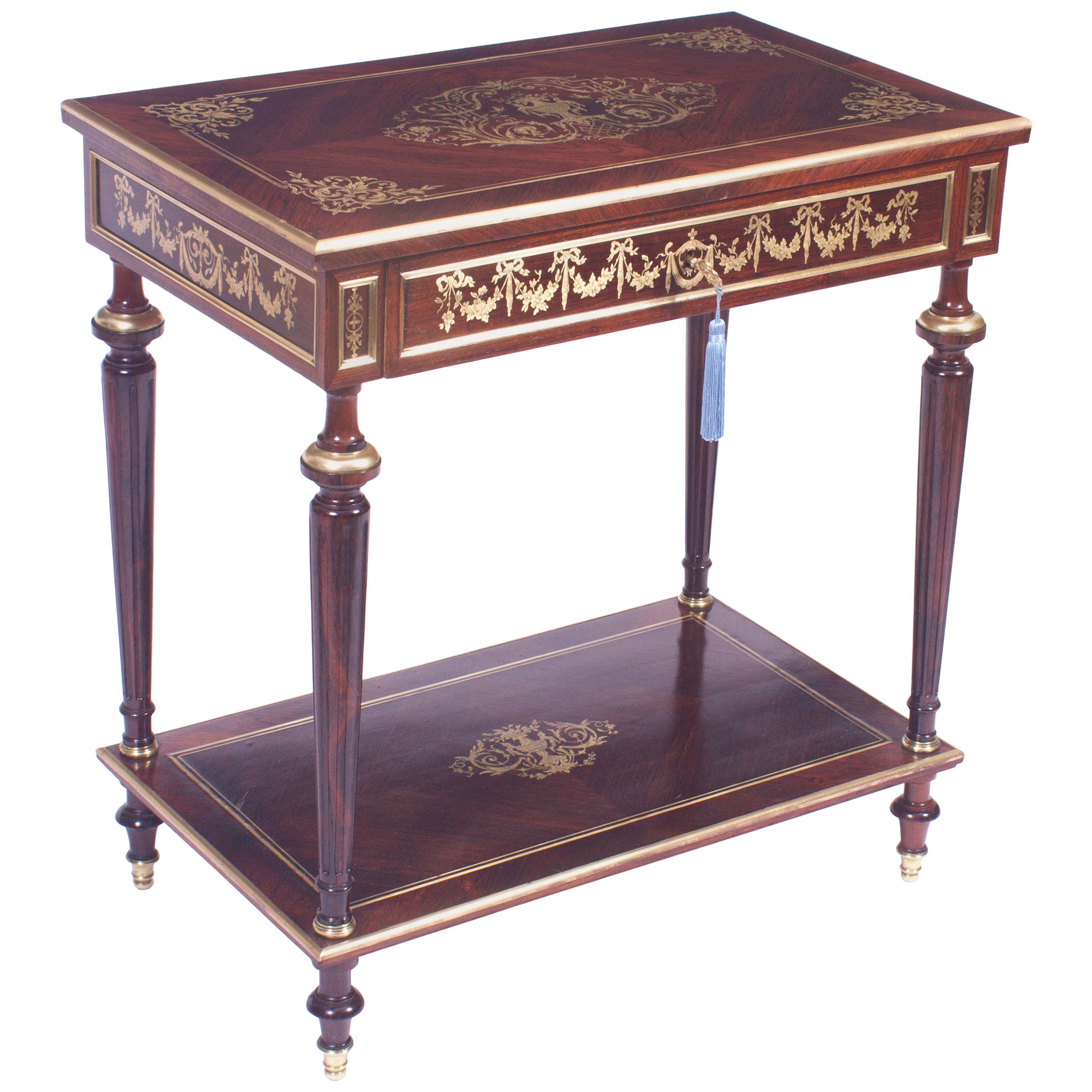 19Th Century French Cut Brass Inlaid Rectangular Side Dressing Table 19Th Century French Cut Brass Inlaid Rectangular Side Dressing Table