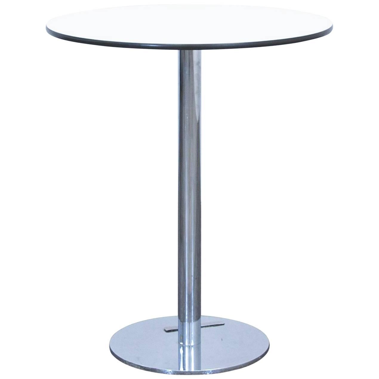 Designer Table White Wood Chrome Swiss Air Lounge Bistro Round Modern For Sale