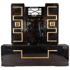 Important and Stunning Custom Cabinet in Black Lacquer & Gilt by James Mont