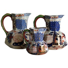 Antique Georgian Trio Davenport Jugs or Pitchers English Ironstone Jardinière Pattern