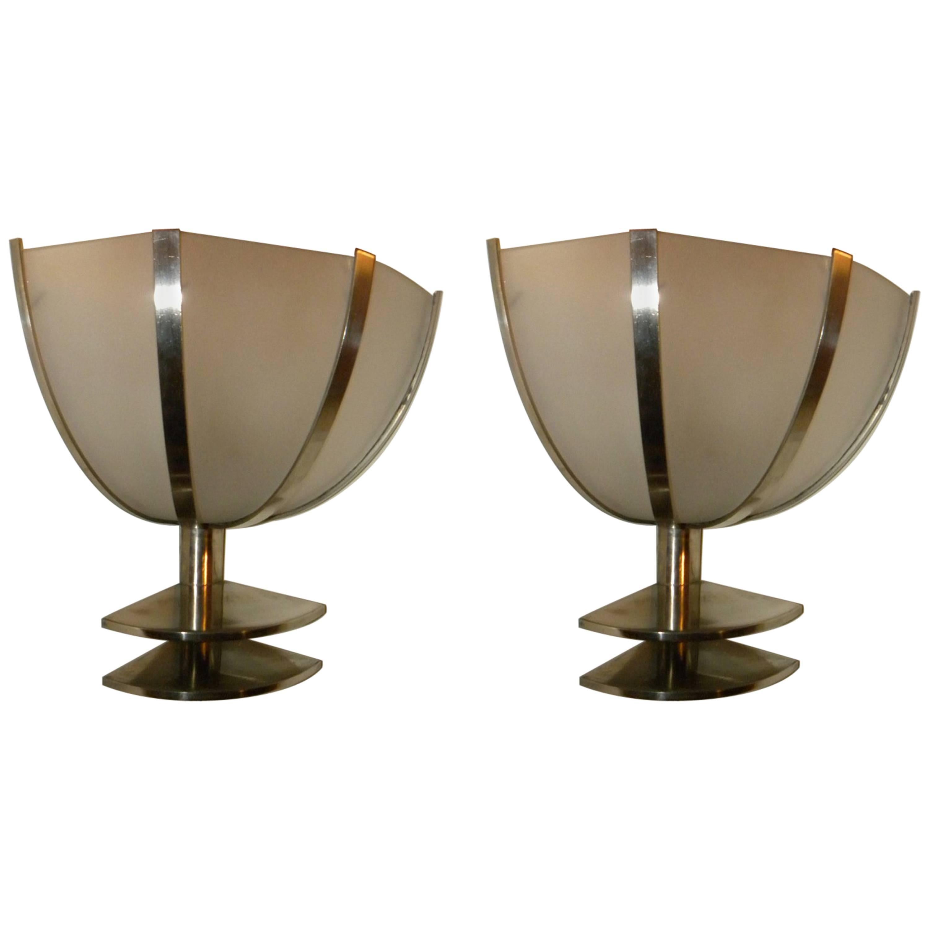 Art Deco Industrial French Sconces Corner Lights Two Pairs For Sale