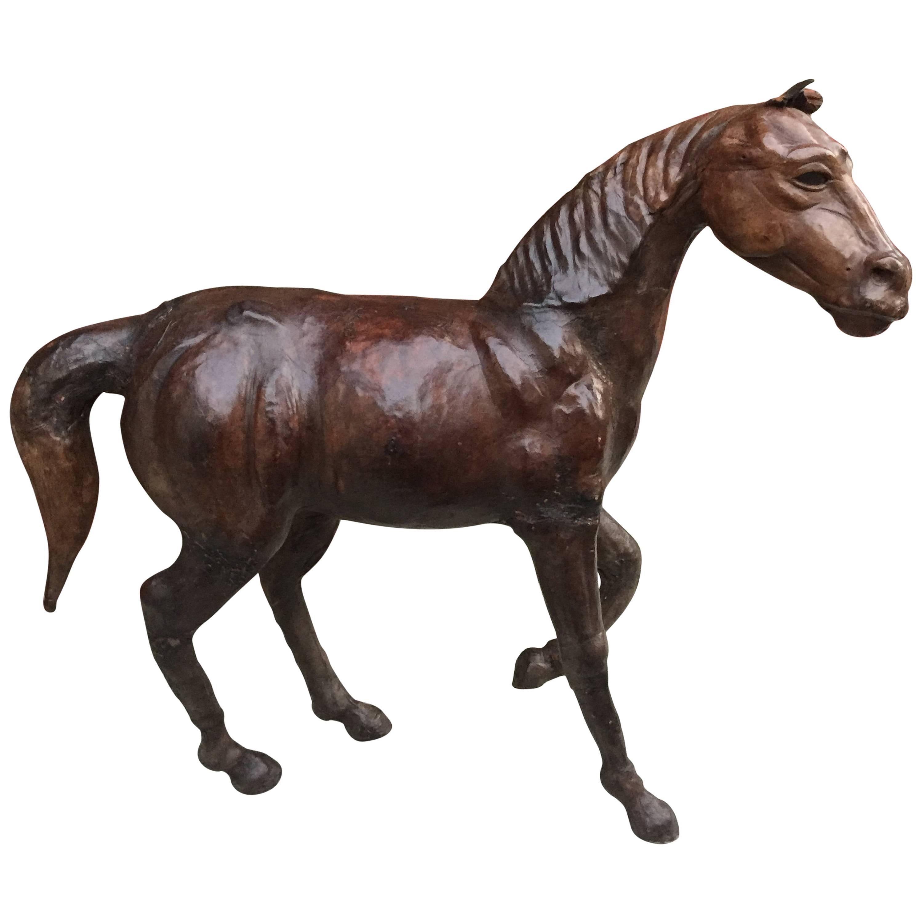 Very Large Leather Wrapped Horse Figure Statue