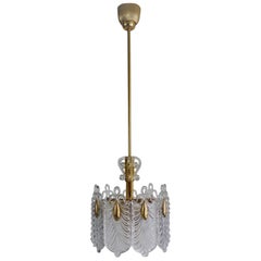 Fine Mid-Century Gilt Brass and Glass Chandelier by Kaiser, Germany, circa 1960s