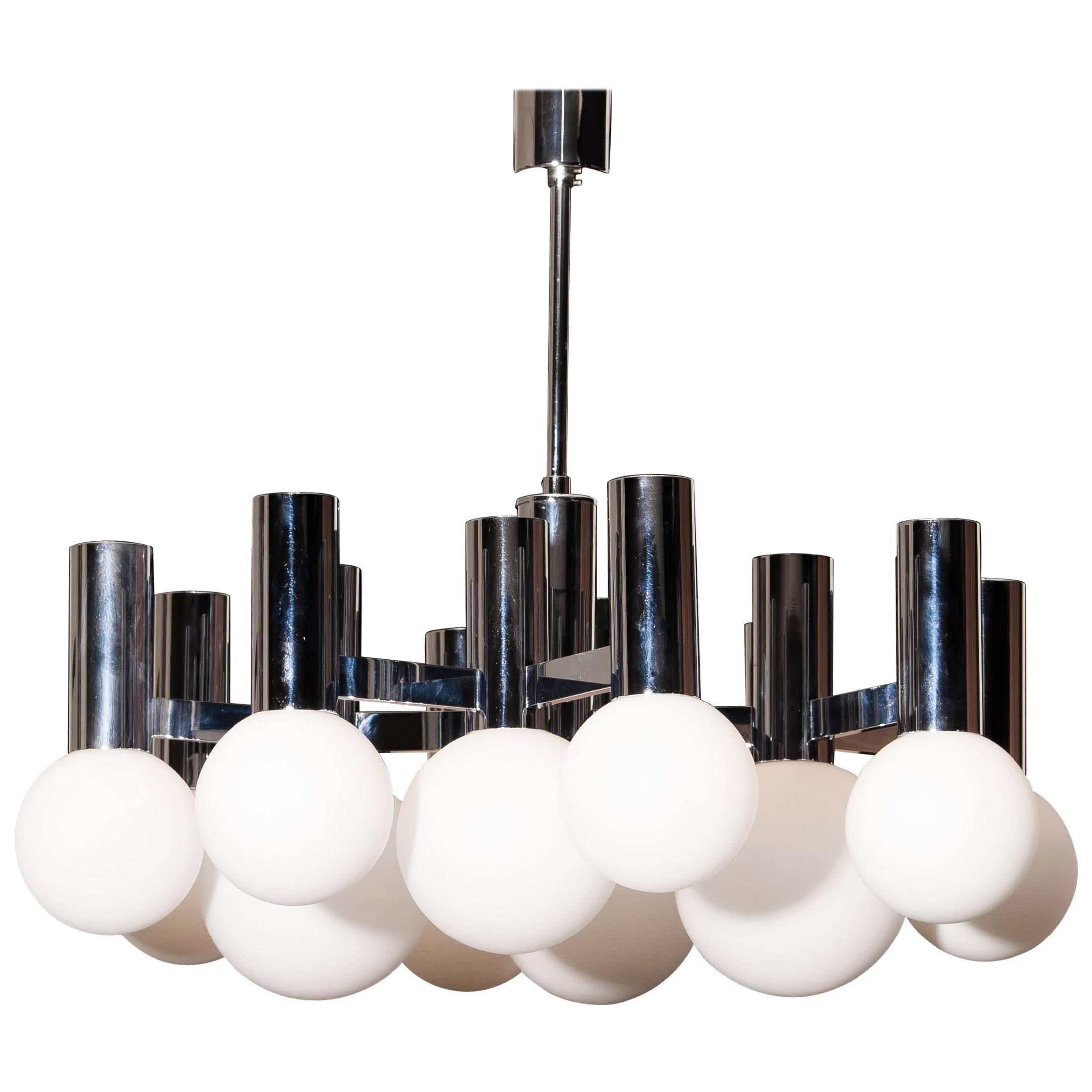 1970s, Chrome and Glass 'Modernist' Chandelier Pendant by Sciolari