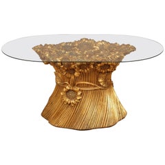 Retro Regency Golden Sunflower Coffee Table, Italy, Morex, 1970