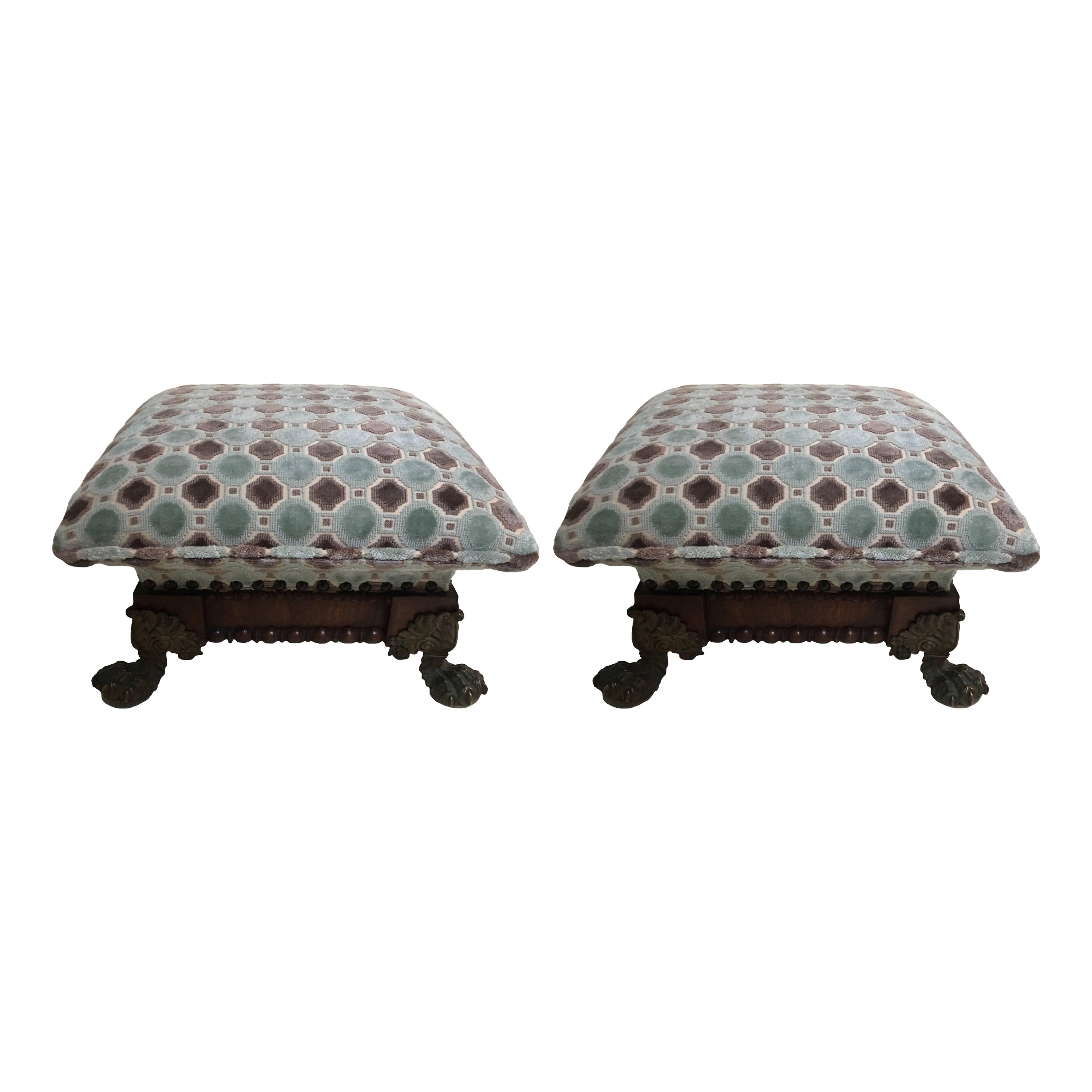 Pair of French Mahogany and Brass Footstools at 1stDibs