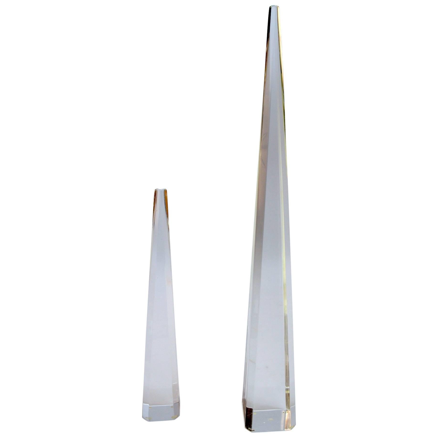 Two Lucite Obelisk Decorative Sculptures