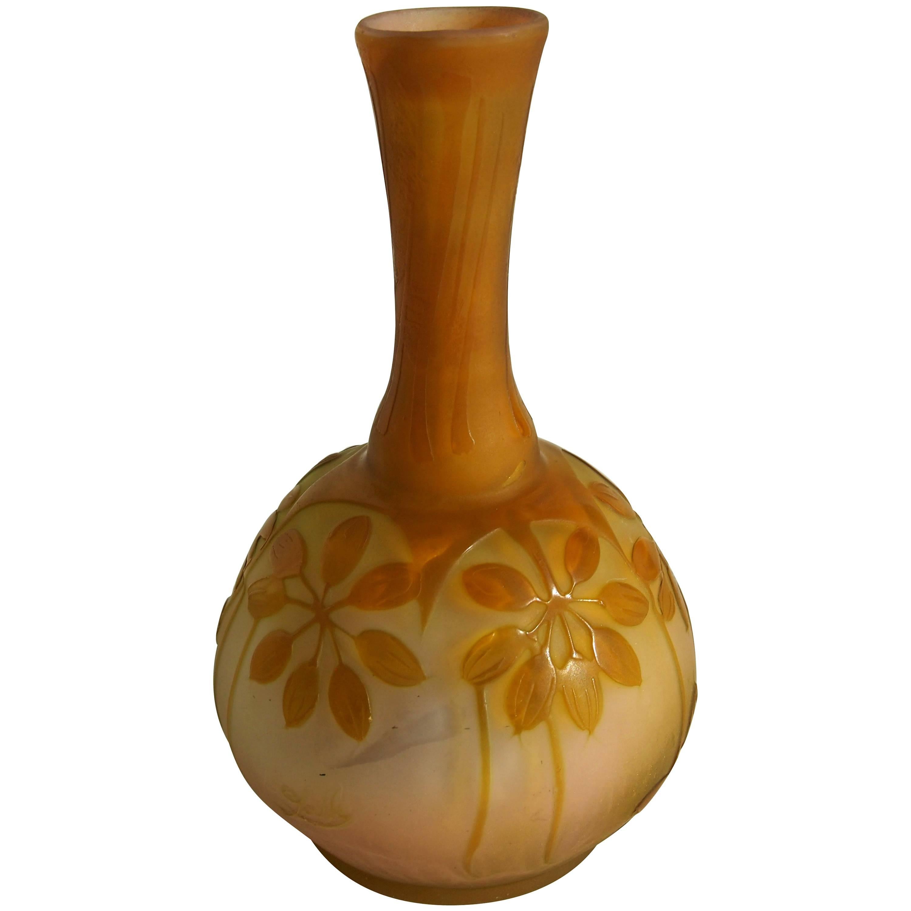 Art Nouveau Emile Galle Stylized Botanical Cameo Vase