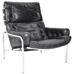 Vintage Black Leather Lounge Chair "Nagoya" by Martin Visser for 't Spectrum Netherlands