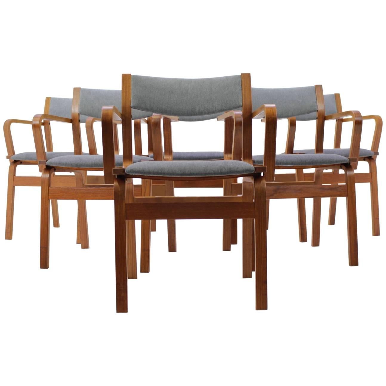 Set of Six Teak Danish Bentwood Plywood Chairs