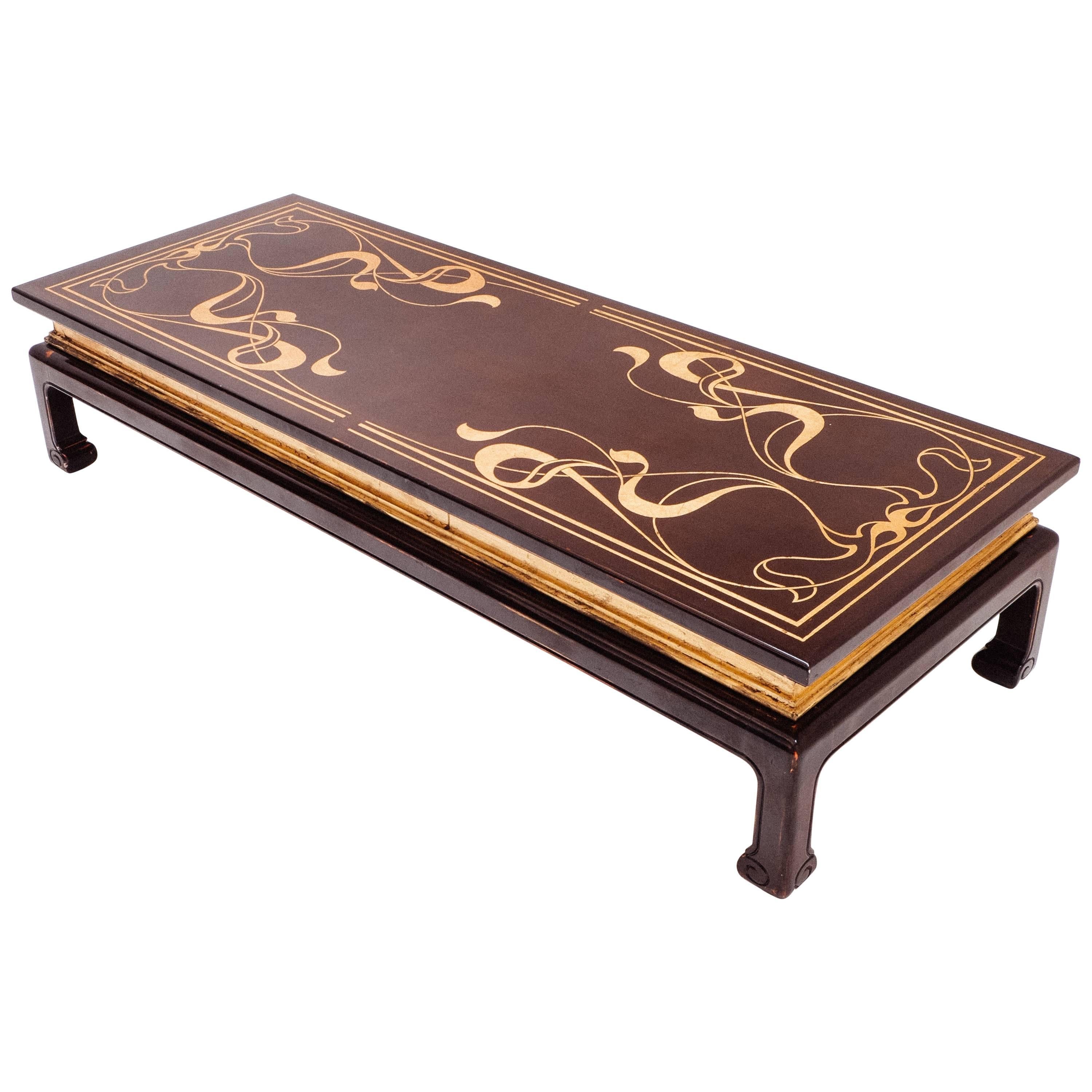 1970 Large Wooden Coffee Table, Oriental Style For Sale