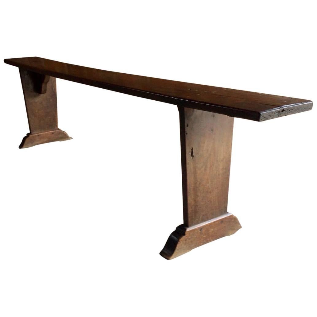 Antique French School Bench Stool Solid Oak Victorian, 19th Century