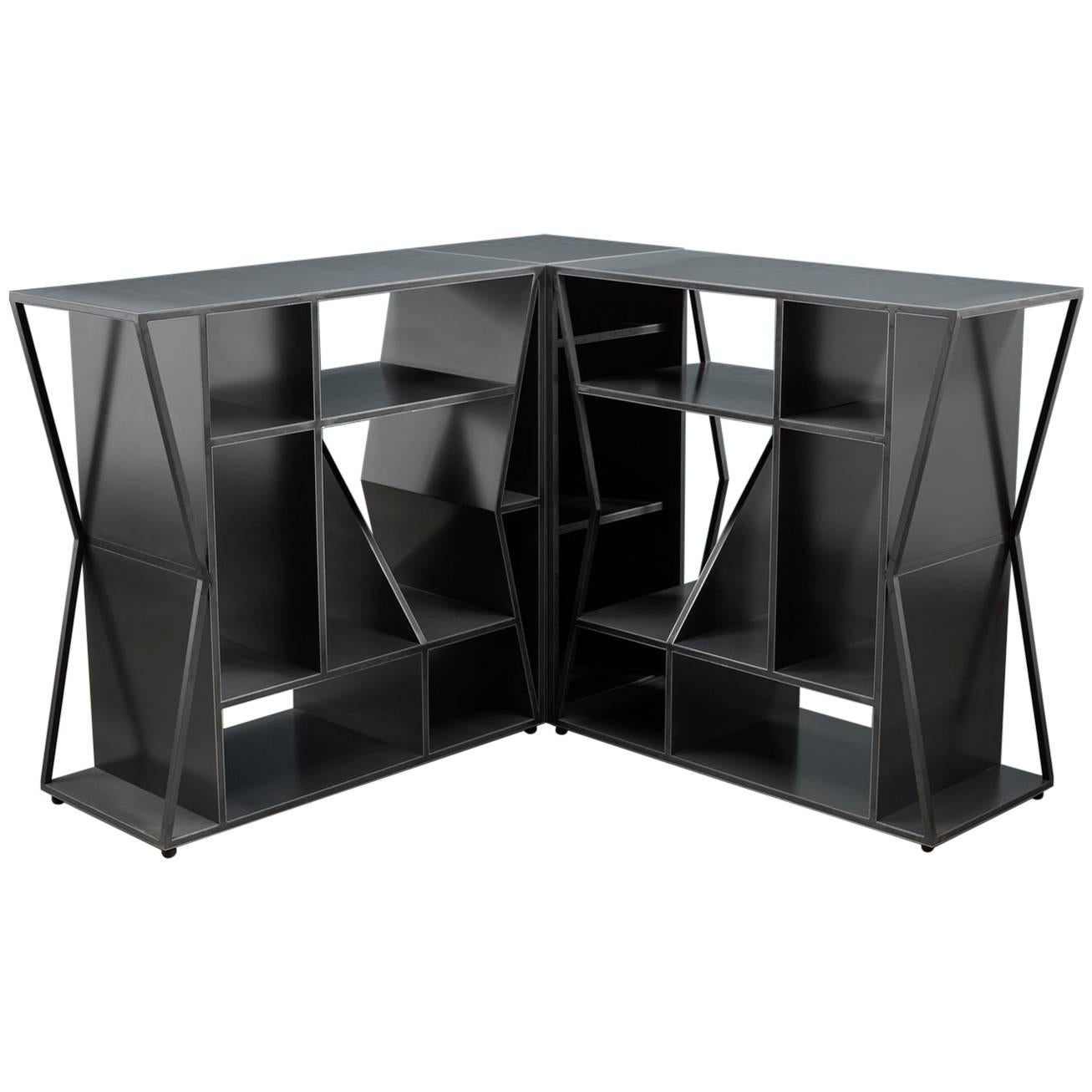 Meridian Modular Credenza, Trio, Modern Steel Corner Cabinet, by Force/Collide For Sale