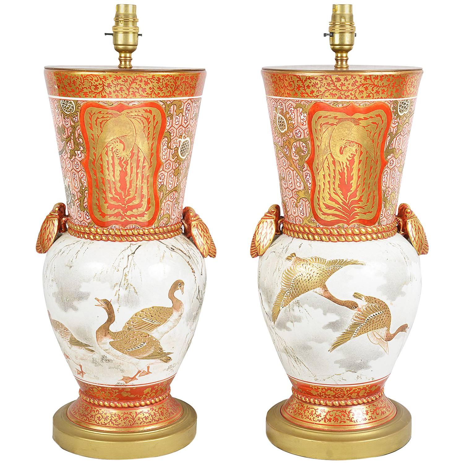 Pair of Japanese Kutani 19th Century Vases or Lamps