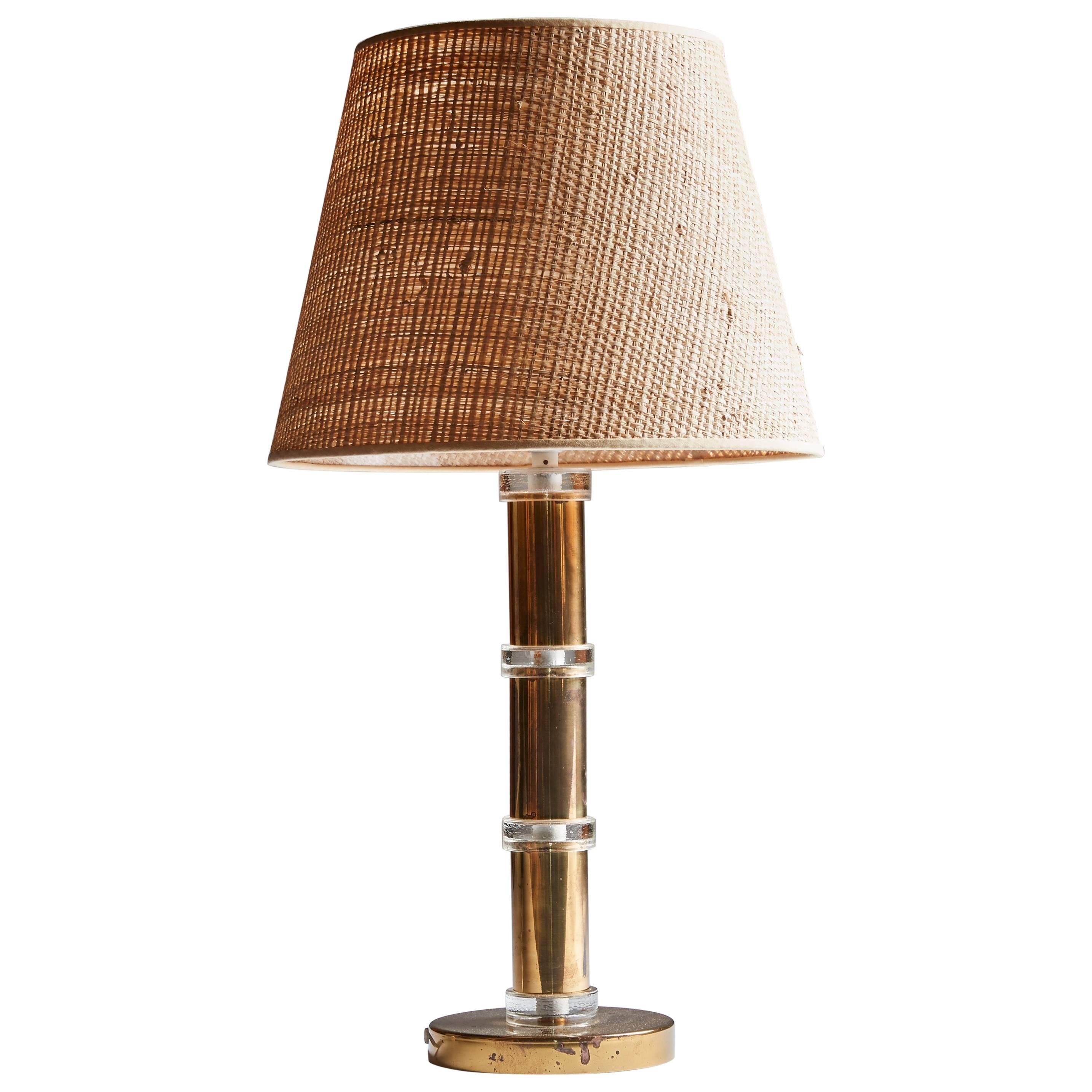 Swedish Table Lamp, Brass and Glass, 1960s For Sale