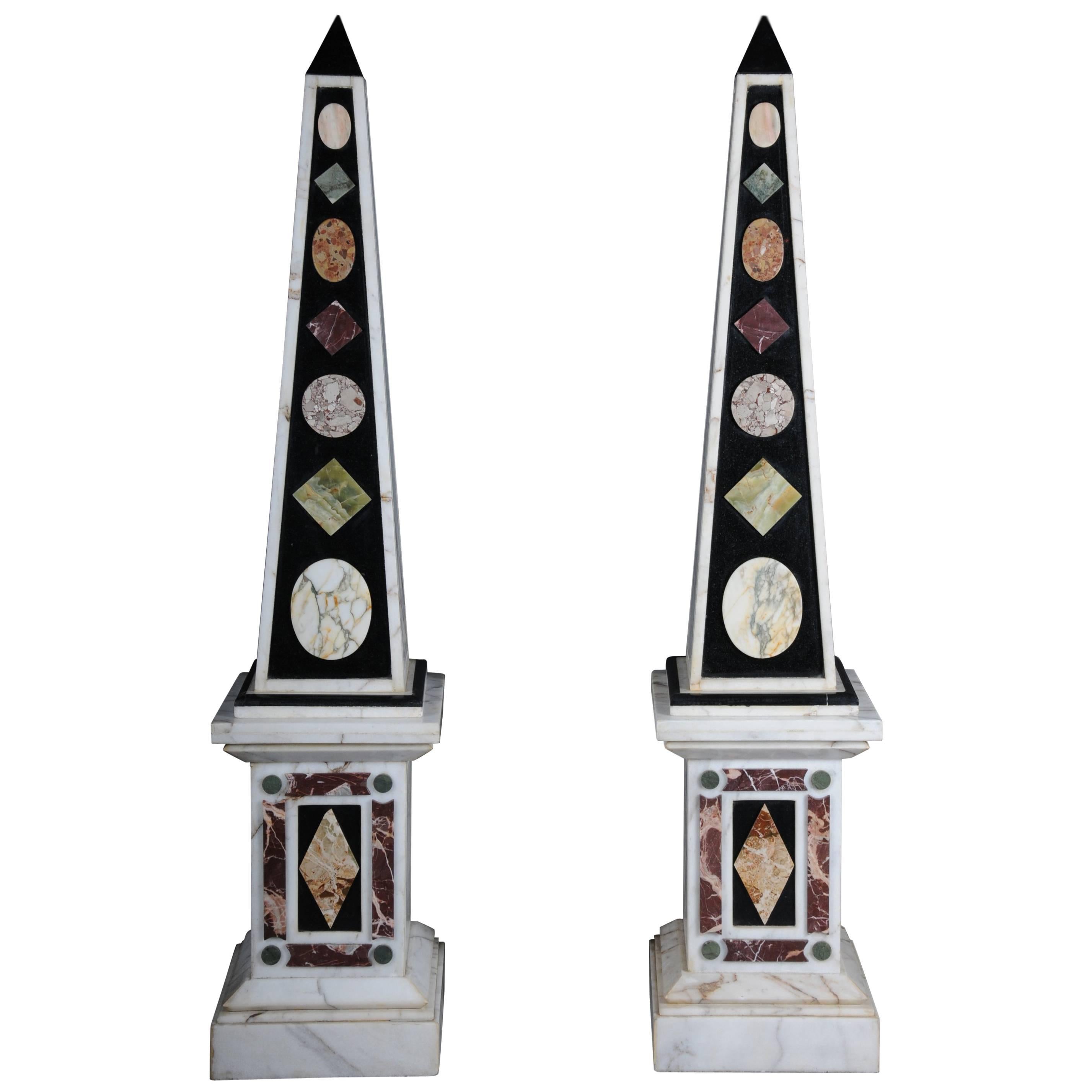 Pair of Monumental Marble Obelisks, White
