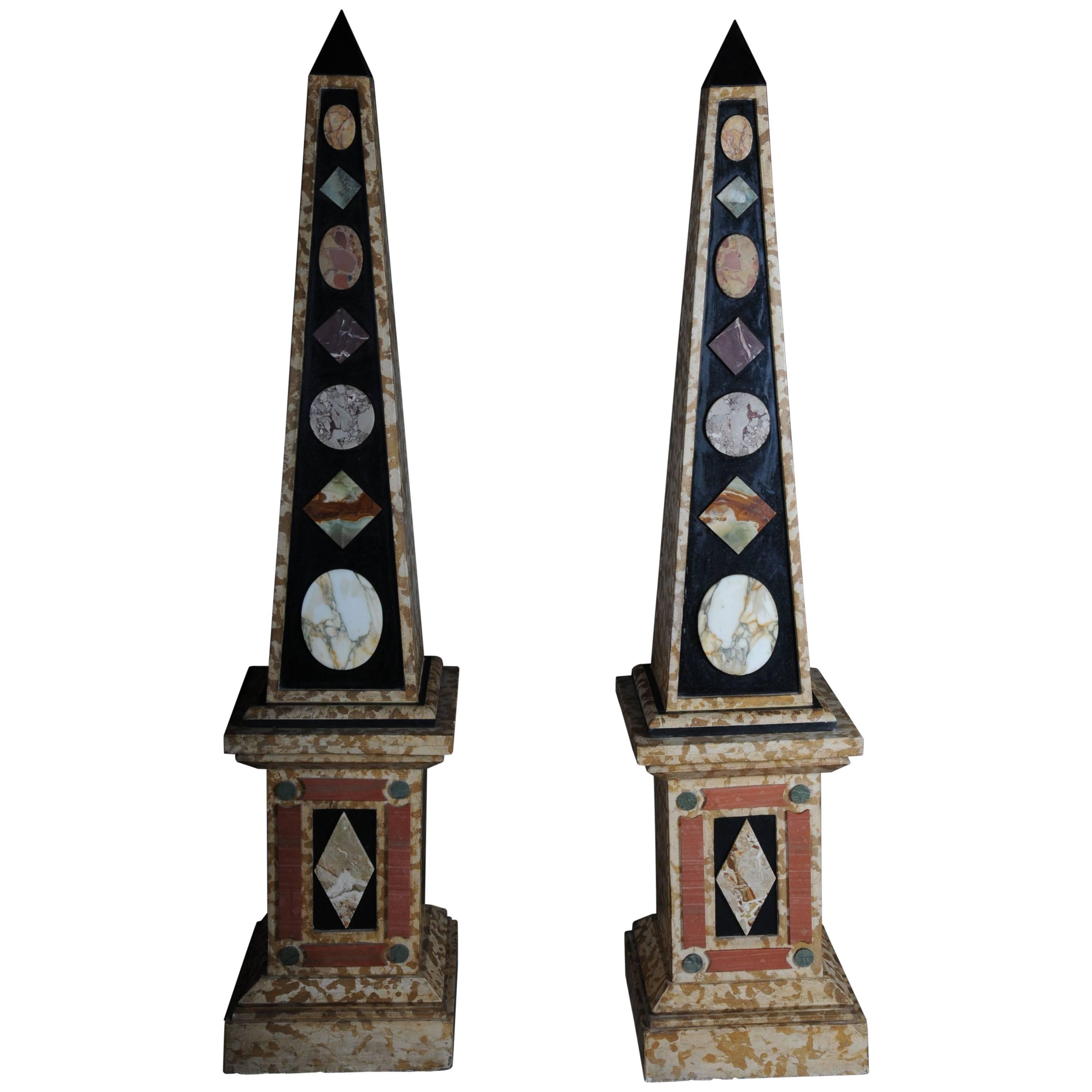 Pair of Monumental Marble Obelisks, White #2