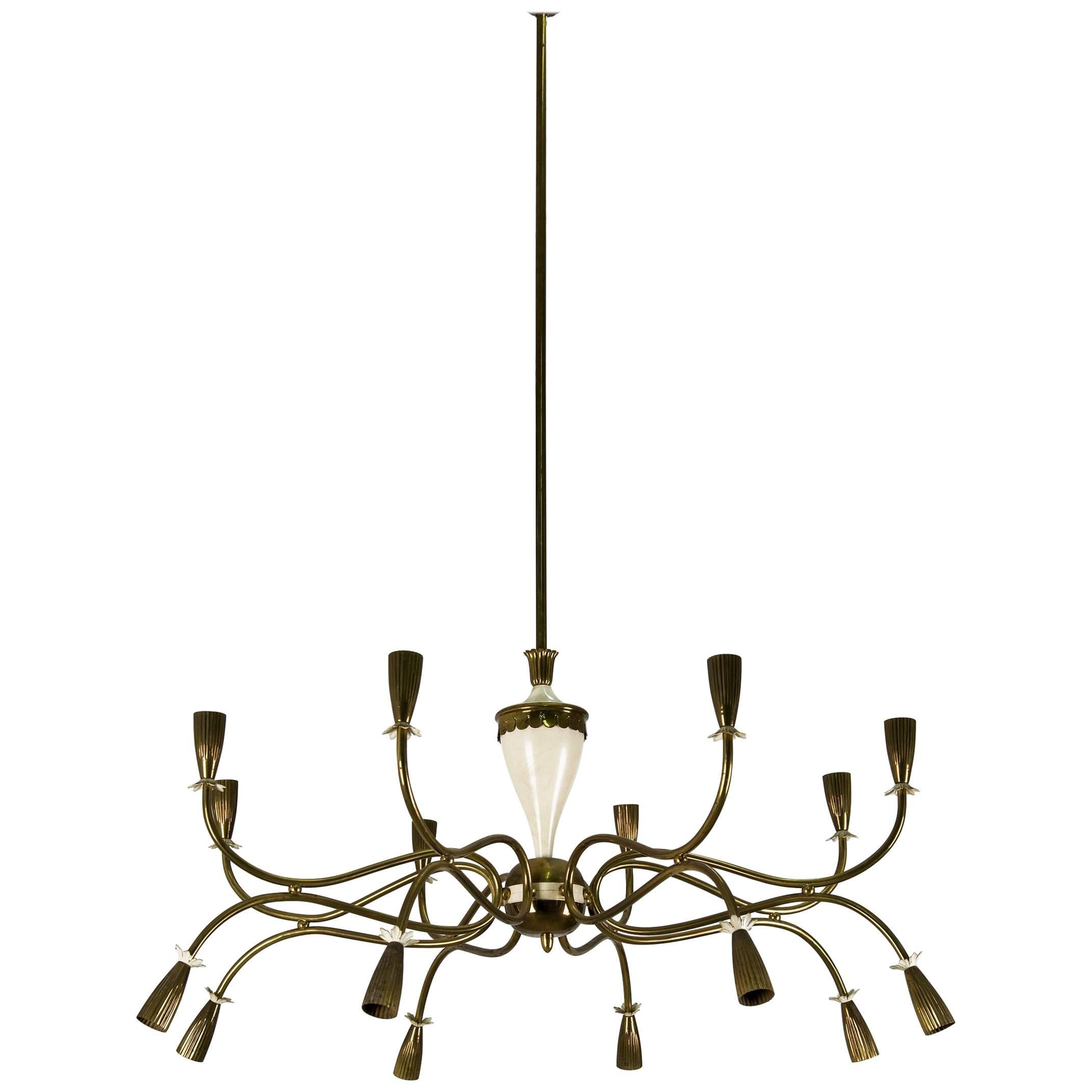 Large 1950s Sixteen-Light Chandelier in the Style of Paolo Buffa