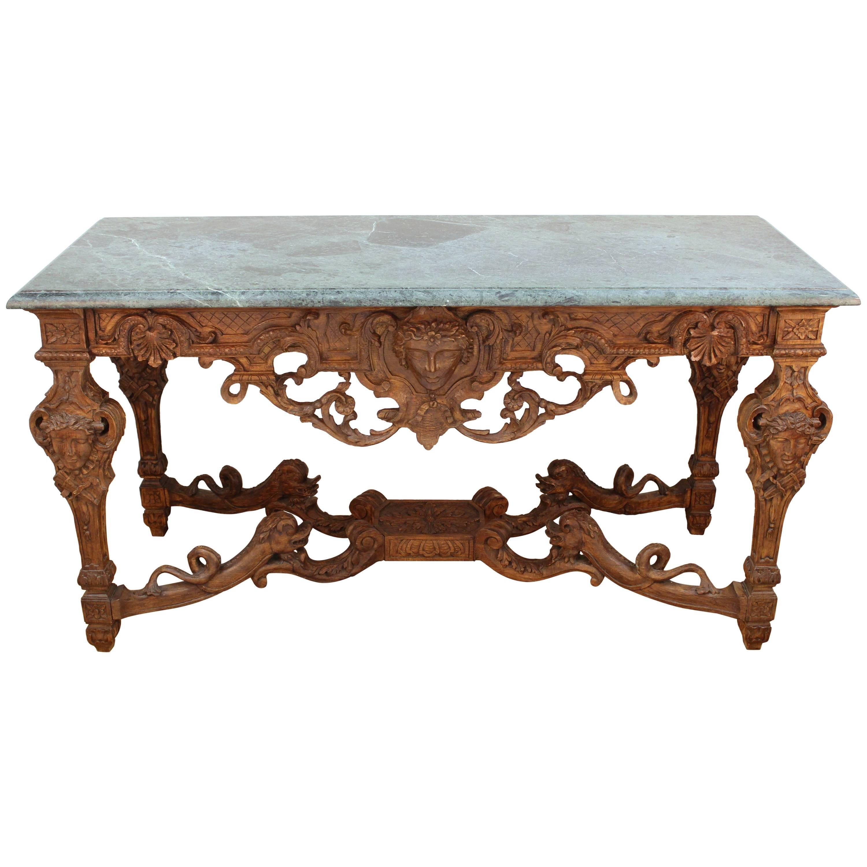 French Sculpted Wood Louis XIV Style Console