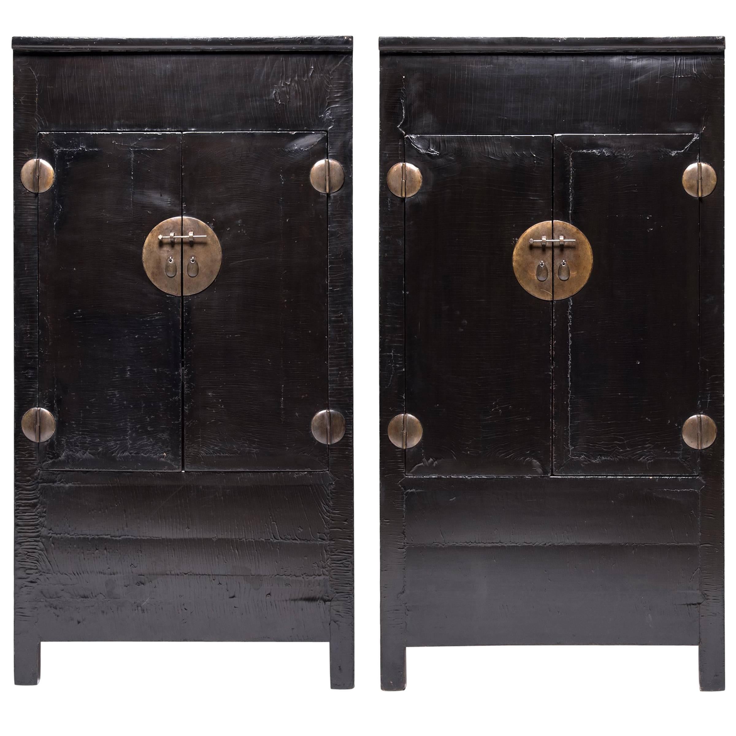 Pair of Chinese Black Lacquer Cabinets