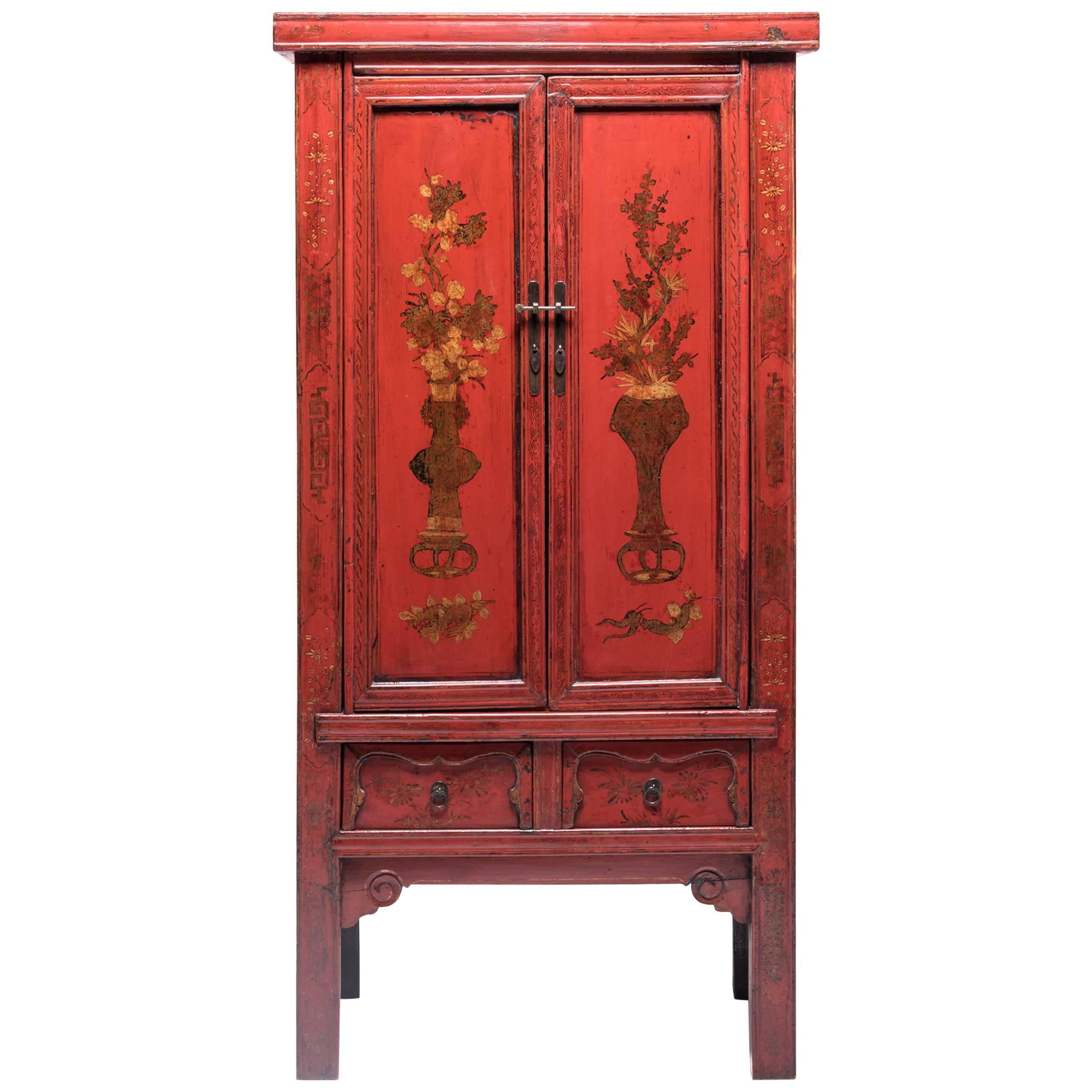 Chinese Red Lacquer Painted Cabinet, c. 1850