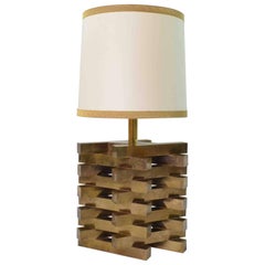 1970s Italian Brass geometric Table Lamp