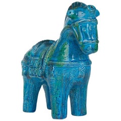 Vintage Italian Aldo Londi "Rimini Blu" Bitossi Blue Ceramic Horse, circa 1960