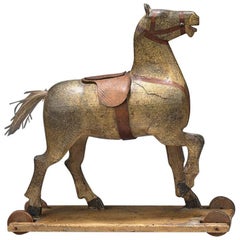 Prancing Grey Horse Pull Toy with Raised Front Leg