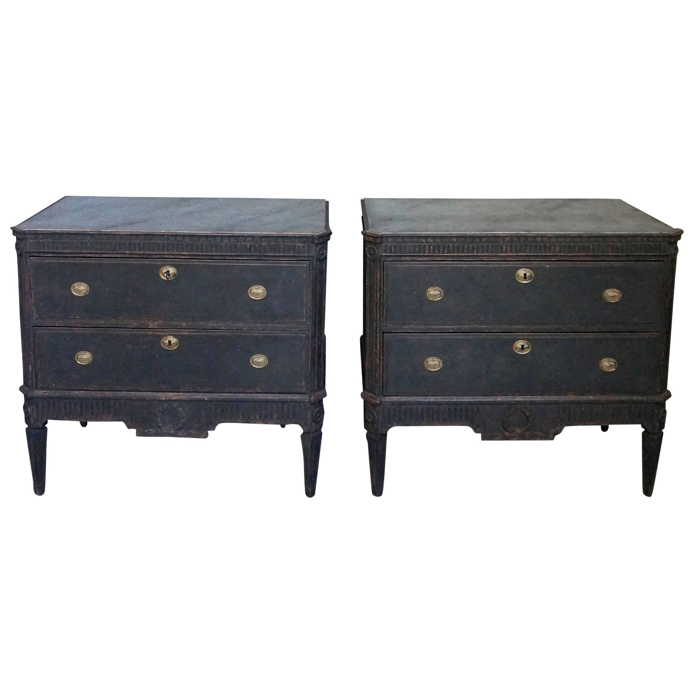 Pair of Black Painted Gustavian Style Commodes