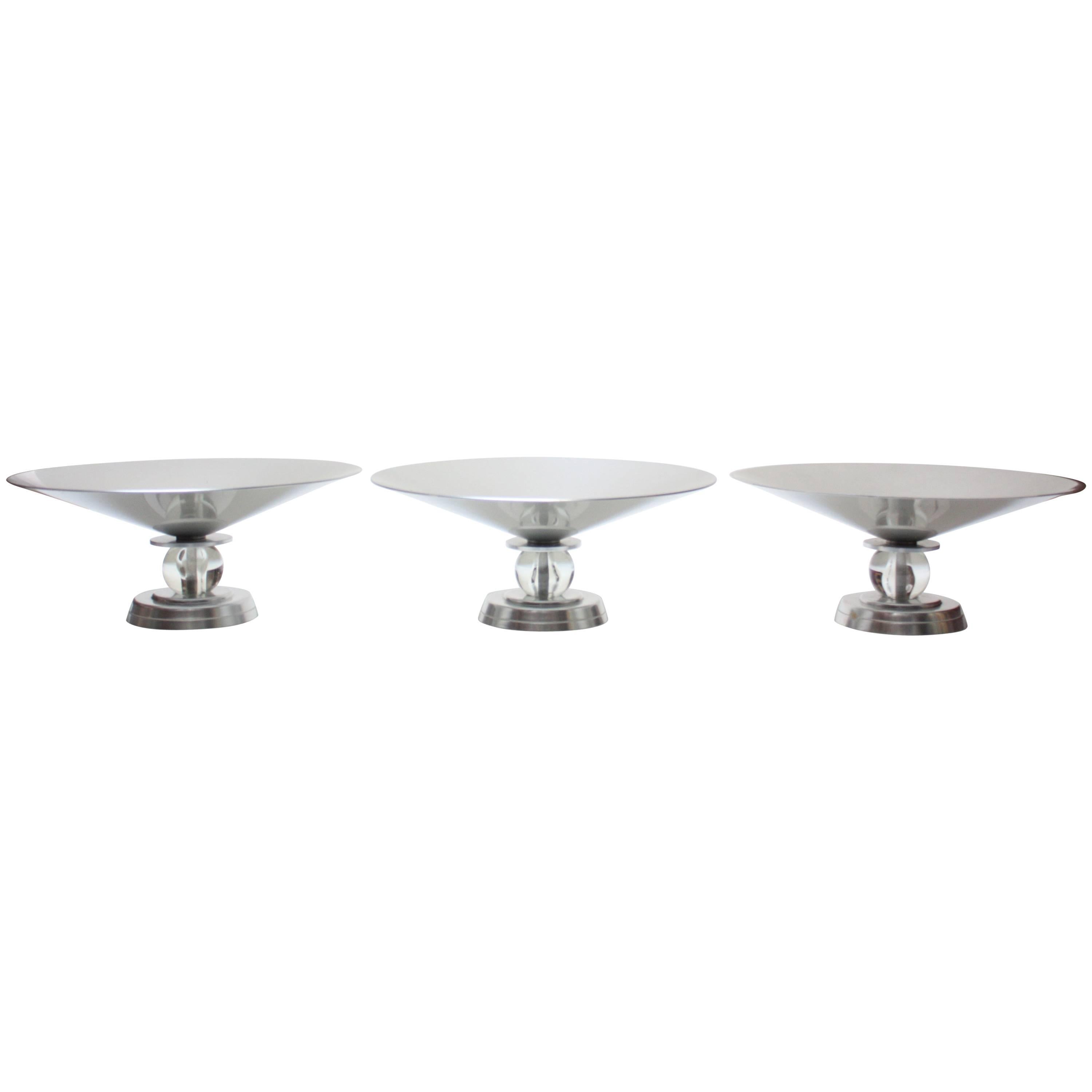 Set of Three Deco Aluminum 'Stratford' Compotes by Lurelle Guild for Kensington