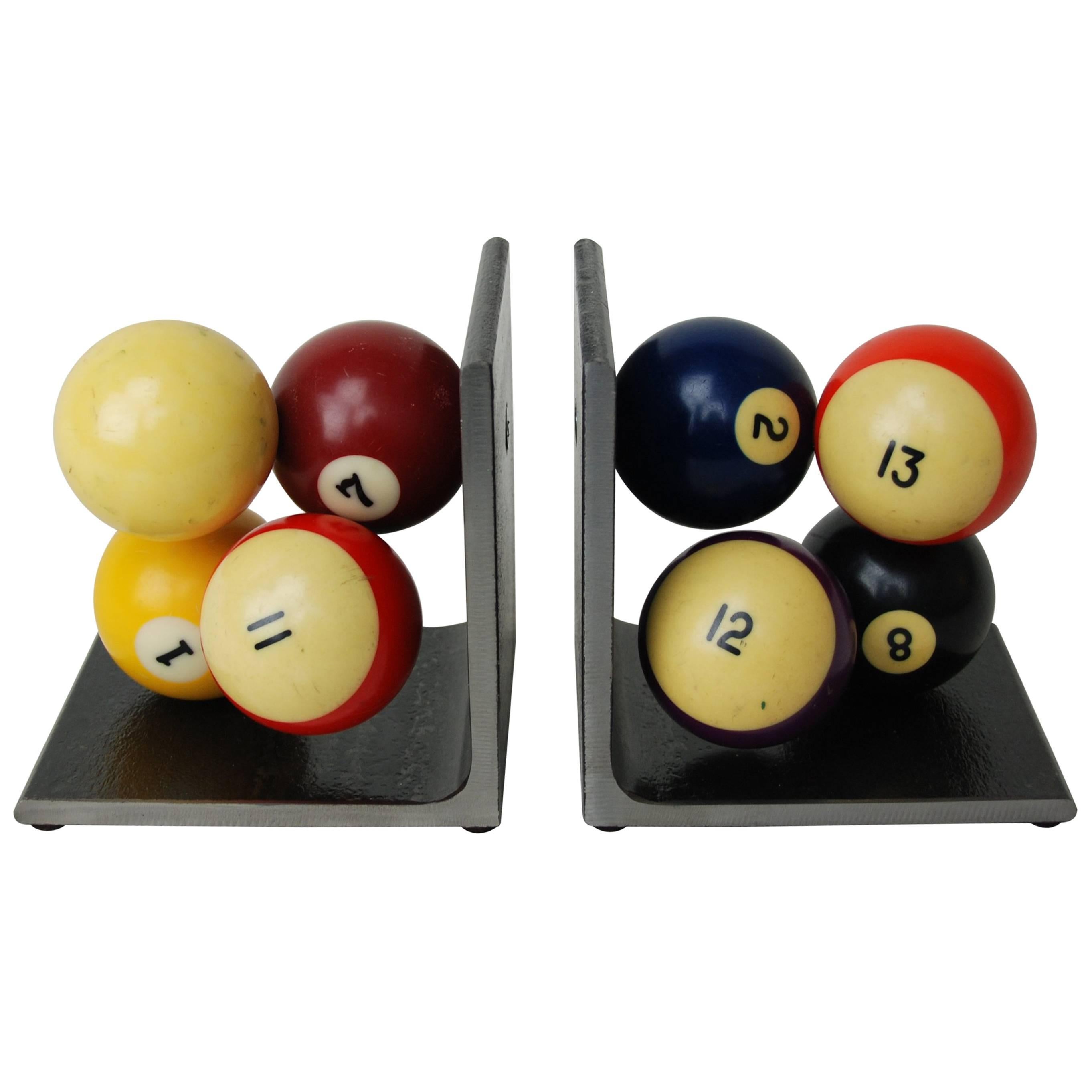 Vintage Billiard Ball Bookends, Industrial, Handcrafted, Artisan