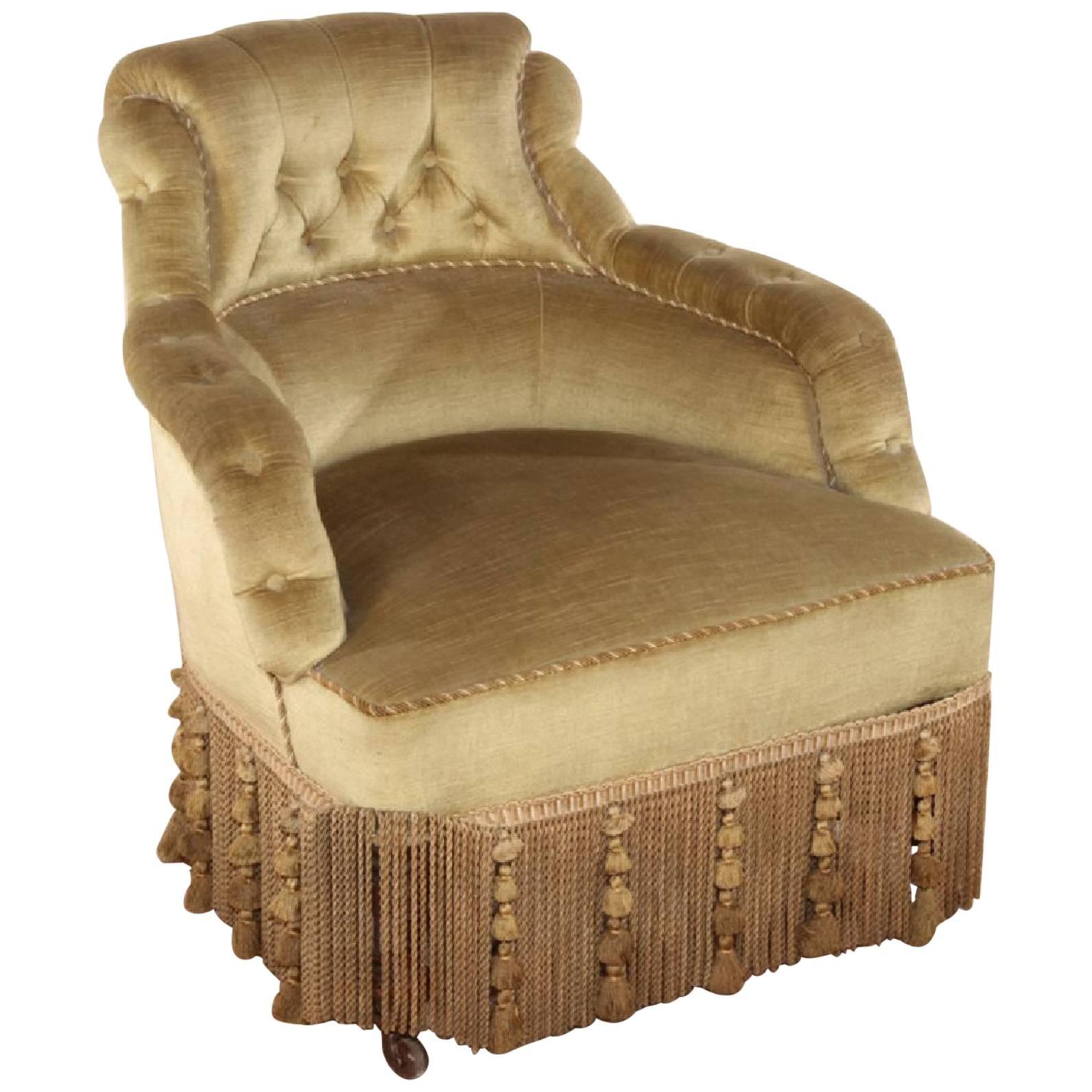 1880s French Napoleon III Green Velvet Reading Chair For Sale