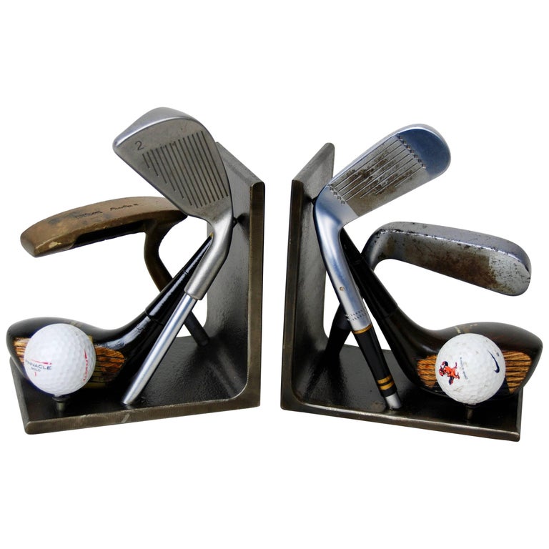 Vintage Golf Club Head Bookends, Industrial, Handcrafted, Artisan For