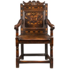 Inlaid Gloucestershire Mid 17th Century Oak Armchair