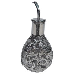 Chinese Export Silver Overlay Perfume Bottle with Daisies