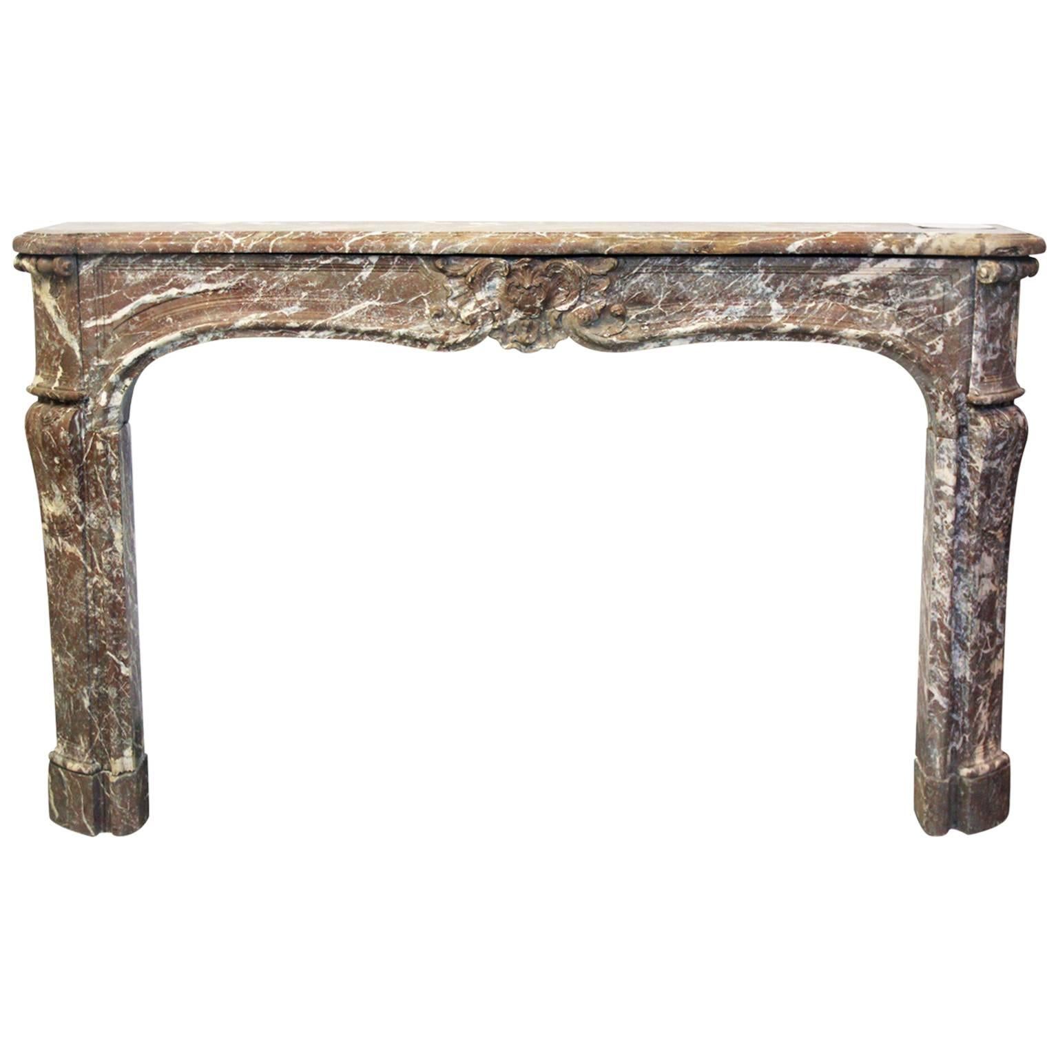 French Louis XV Antique Rouge Royale Marble Mantel