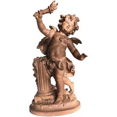 Fine Quality Terracotta Sculpture Statue Cupid with Torch by Auguste Moreau