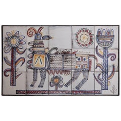 Large Jean Derval Ceramic Tile Wall Panel, France, 1950s