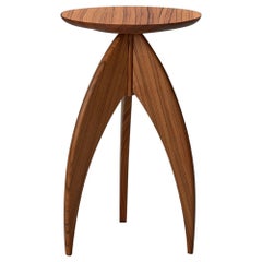 Solid Zebrawood Post-Modern Three-Legged Candle Stand Side Table