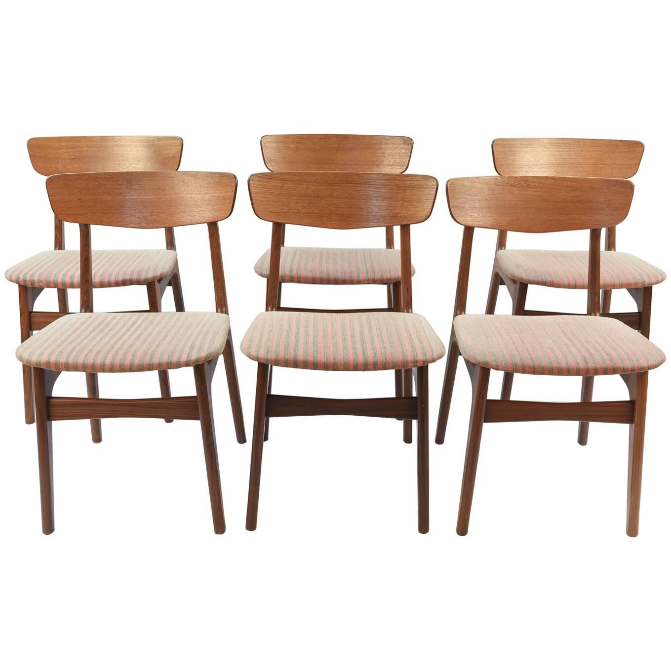 Set of Six Teak Danish Midcentury Side Chairs