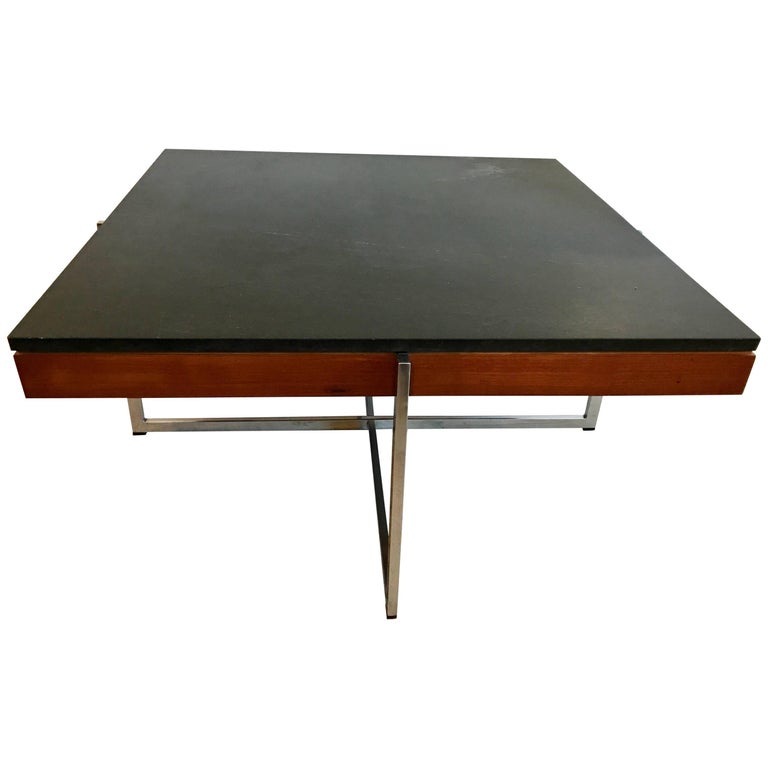 Square Slate and Chromed Steel Coffee Table by Fabricius and Kastholm