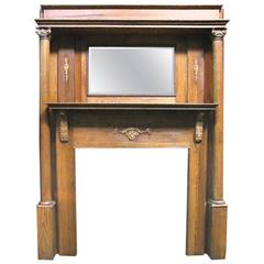 Greek Revival Style Oak Mantel with Beveled Mirror and Columns