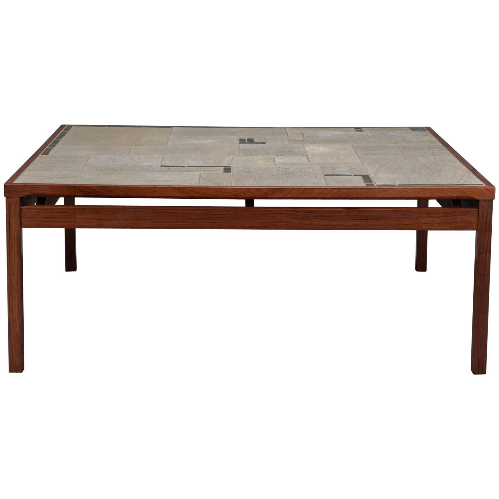 Large Danish Modern Mid-Century Rosewood and Tile Coffee Table