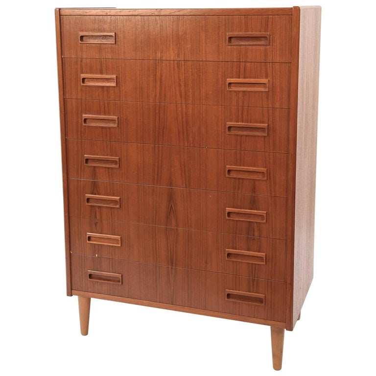 Danish Midcentury Teak Tallboy Dresser For Sale at 1stDibs mid