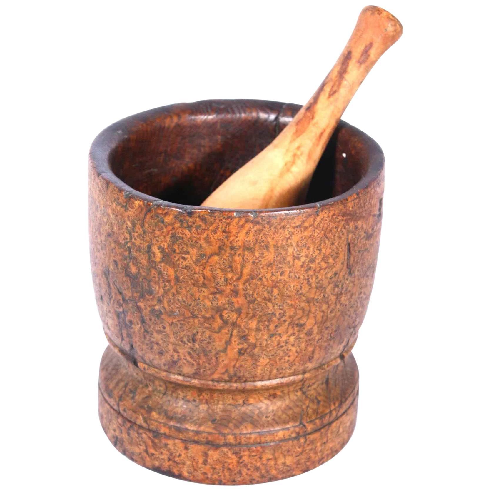 19th Century Turned Ash Burl Mortar and Pestle For Sale
