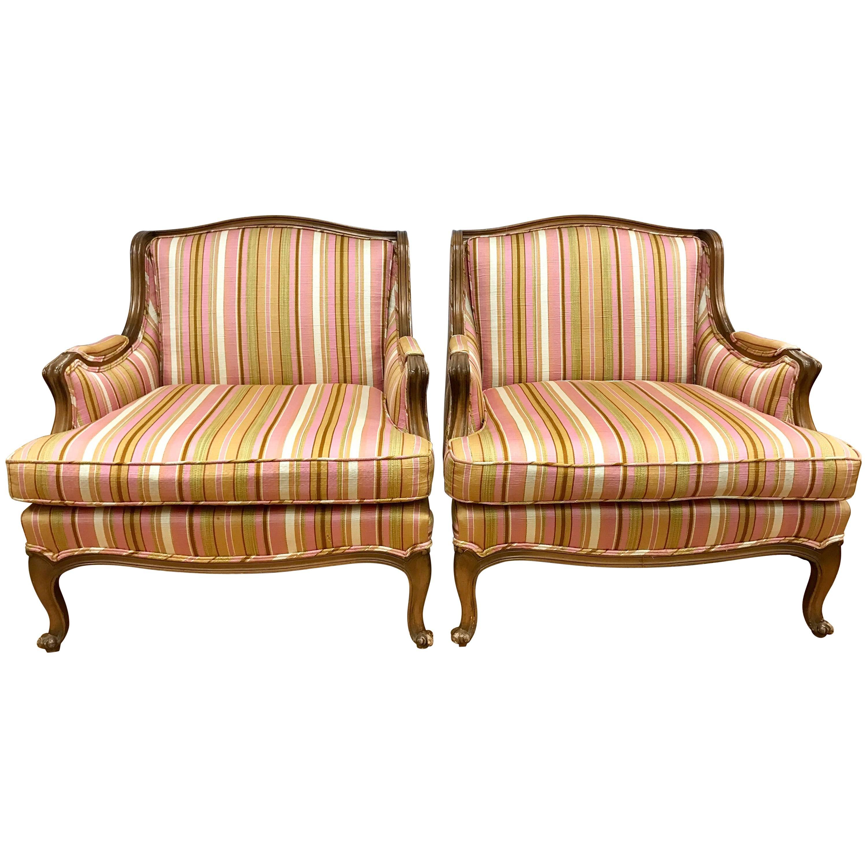 Pair of French Bergere Pink Armchairs