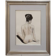 Female Nude Back Ink and Watercolor Drawing by David Segel