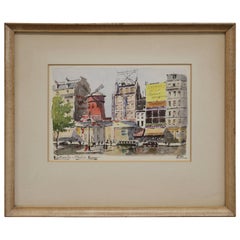 Framed Watercolor of the Moulin Rouge by French Artist Pipo