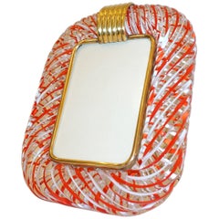 Venini 1970s Vintage Italian Red White and Crystal Murano Glass Photo Frame