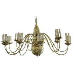 Spectacular Brass Candelabra Style 12-Arm and 48 Candles Dutch Style Chandelier